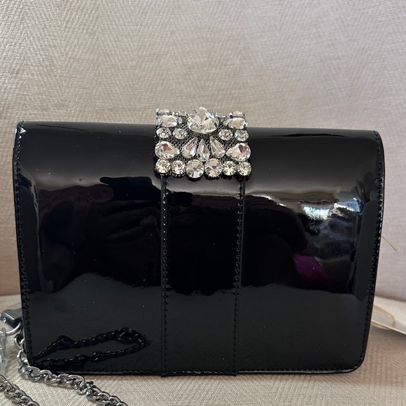 Rachel Zoe Glossy Black Clutch with Crystal Accents - Picture 5 of 16